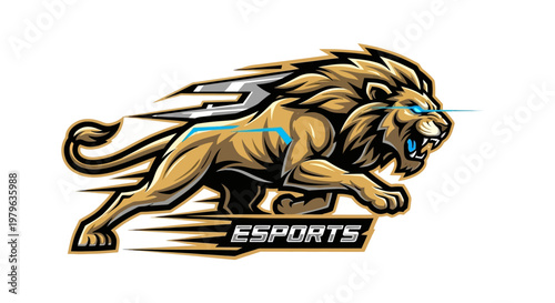 Esports Lion Mascot Running Fast, Gaming Logo, Fierce Animal