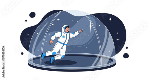 Futuristic vector illustration of an astronaut dreaming of space exploration and discovery
