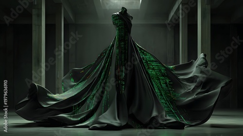 Mysterious black dress with green glowing details