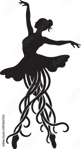 Dancer with legs as spaghetti noodles twirling shilhoutee