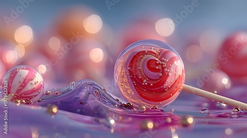 Dreamy lollipop with swirls in purple liquid