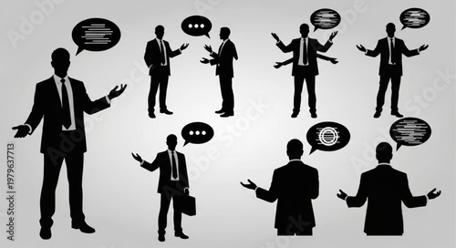 Businesspeople silhouette communicating gestures and discussion.