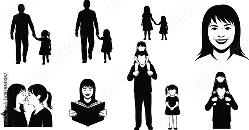 Father and Daughter Bonding Silhouettes and Portraits Set for Father's Day