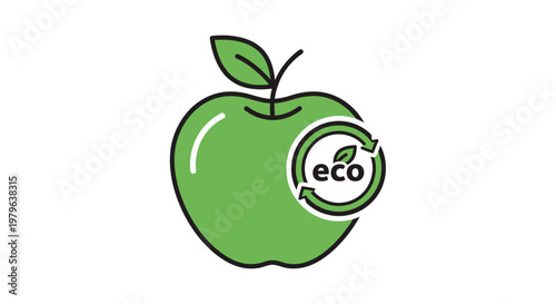Green Apple with Eco Recycling Symbol Icon