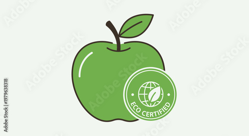 Green Apple with Eco Certified Stamp - Healthy Organic Food Concept