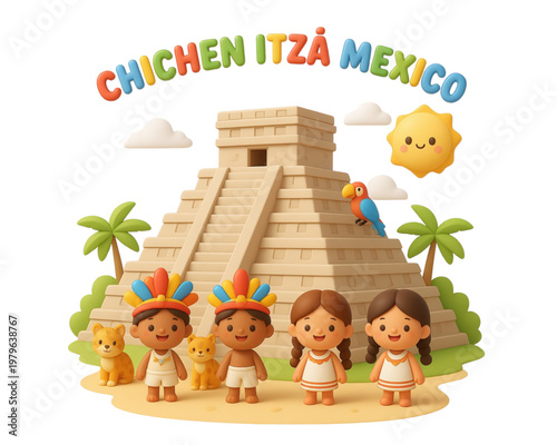 Funny cartoon vector illustration of kids and animals from around the world celebrating a beach holiday with a teddy bear and a dog