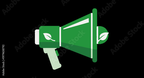 Green Megaphone with Leaf Icon - Eco-Friendly Announcement Symbol