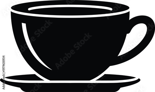 Classic black and white illustration of a teacup with a saucer