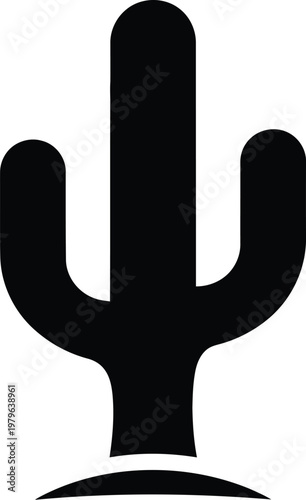A stylized black silhouette of a desert cactus with three prominent arms extending outward