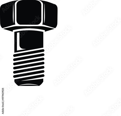 Hex head bolt with coarse threads and countersunk head design shown in black and white