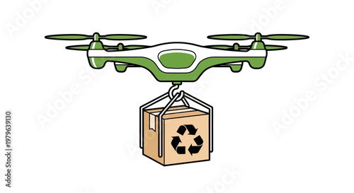 Green drone delivering recycling package