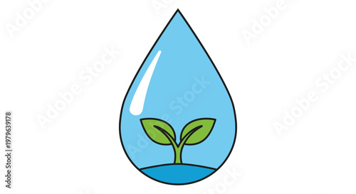 Water drop with sprouting plant, symbol of life, growth, and nature conservation