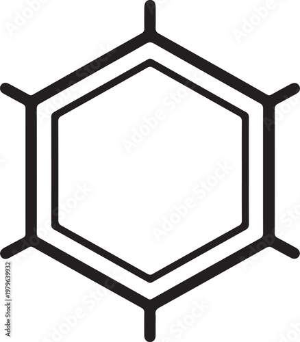 Hexagonal molecular structure icon representing chemical bonds and scientific research themes