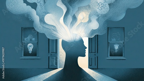 Conceptual Illustration of Creativity and Innovation with Open Doors Symbolizing New Ideas and Mental Expansion