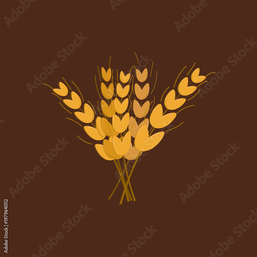 Hand drawn food seamless pattern, background, label with wheat, oat, barley, rye, wheat ears stalks silhouette. Brown and yellow background 