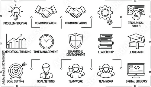 Collection of icons representing various office and communication equipment and tools