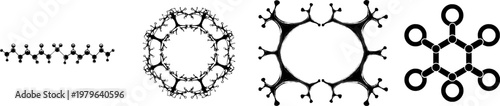 A symmetrical organic molecule chain featuring double bonds is depicted in a bold black outline against a pure white background, showcasing high contrast monochrome style with clear boundaries for