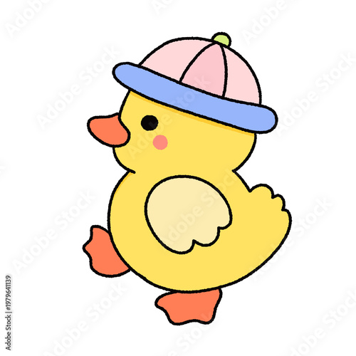 Cute Yellow Duck Kawaii Clipart Set – Hand Drawn Cartoon Duck with Flowers and Accessories