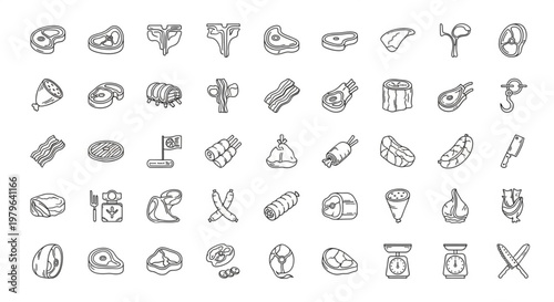 A collection of various food and drink illustrations on a white background