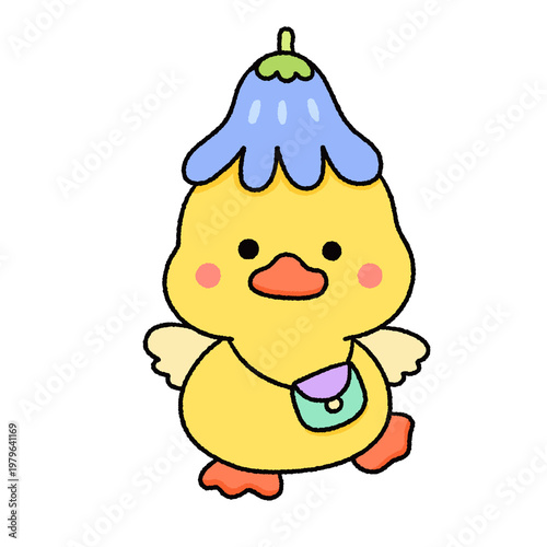 Cute Yellow Duck Kawaii Clipart Set – Hand Drawn Cartoon Duck with Flowers and Accessories