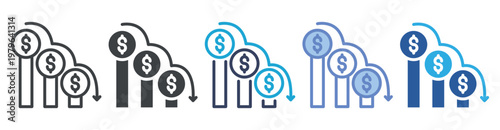 Depreciation icon set multiple style collection