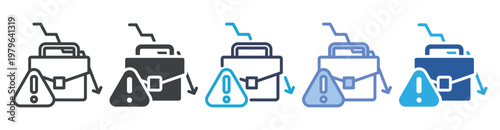 Business Failure icon set multiple style collection
