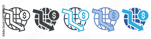 Recession icon set multiple style collection