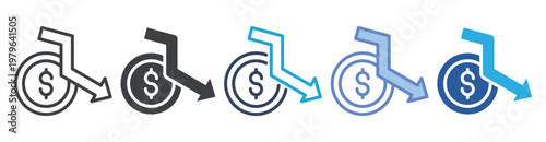 Deficit icon set multiple style collection