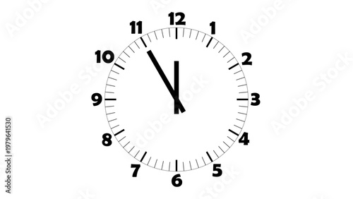 Minimalist wall clock illustration showing eleven fifty-five isolated on white background.