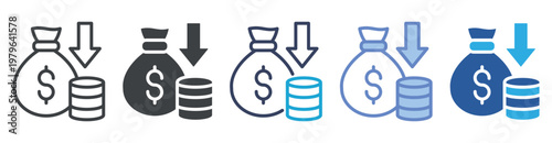 Financial Loss icon set multiple style collection