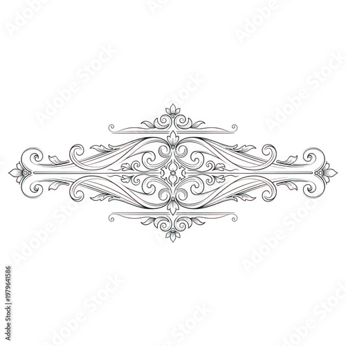 A black and white ornate design on a white background