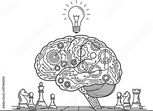 Whimsical illustration of a brain with interconnected neurons and curious characters exploring it.