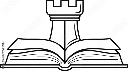 Ancient castle emblem resting atop an open book symbolizing knowledge and heritage