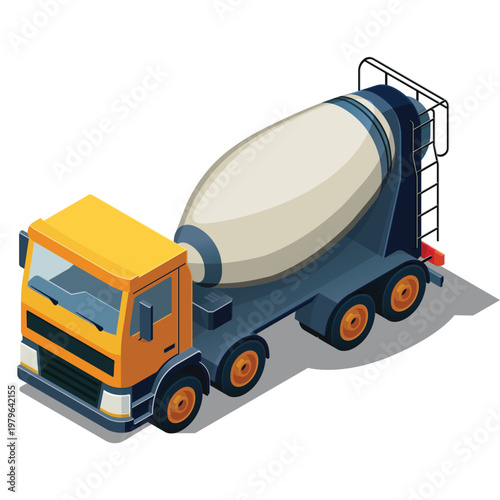 Isometric mixer truck construction vehicle illustration