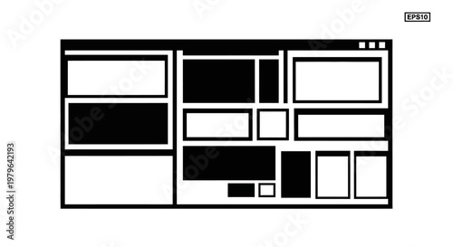 Website Layout Wireframe Black and White Vector Illustration