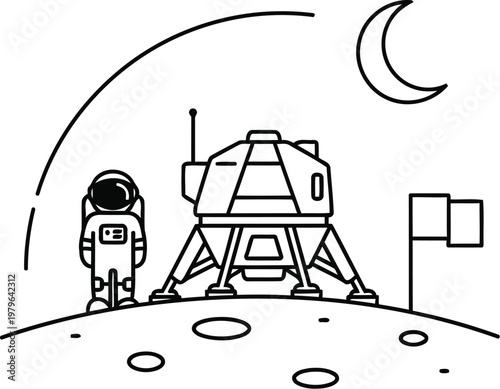 Astronaut preparing for a moon landing mission near lunar module