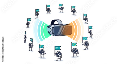 Virtual reality gaming technology concept with multiple players