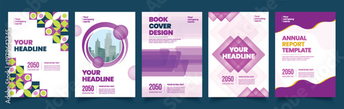 Set of Book Cover Design, Brochure Cover, Annual Report, Magazine Cover, corporate business flyer poster design pack, modern A4 print poster creative layout bundle with copy space collections