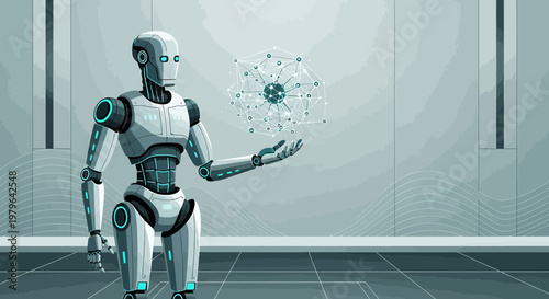 Futuristic humanoid robot showcasing advanced technology in a sleek modern environment