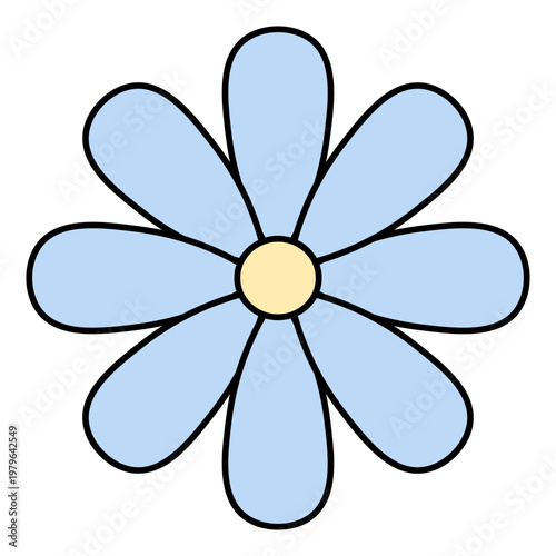 Flower. Inflorescence with blue petals. Yellow center. Flower head. Color vector illustration. Isolated on white background. Idea for web design or a postcard.