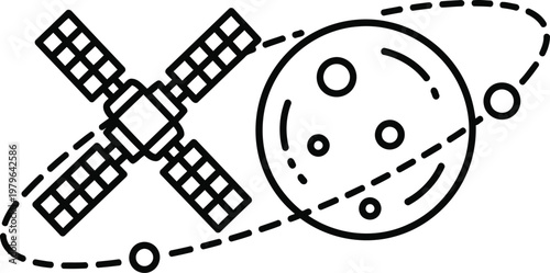 Illustration of a windmill interacting with planetary orbits and a satellite