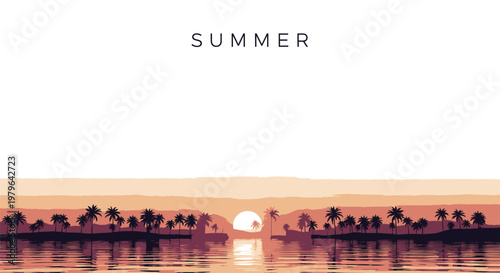 Summer, sunset, tropical, landscape, palm trees, serene, beach