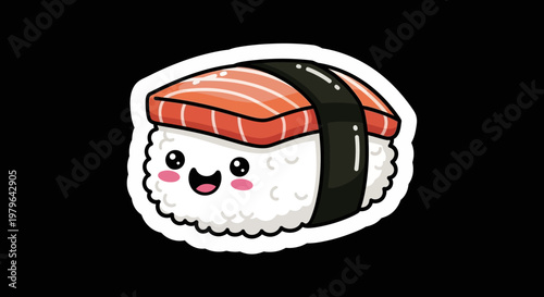 Cute Kawaii Salmon Nigiri Sushi Sticker, Funny Japanese Food Character