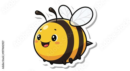 Cute Cartoon Bee Character with Big Eyes and Wings, Isolated on White