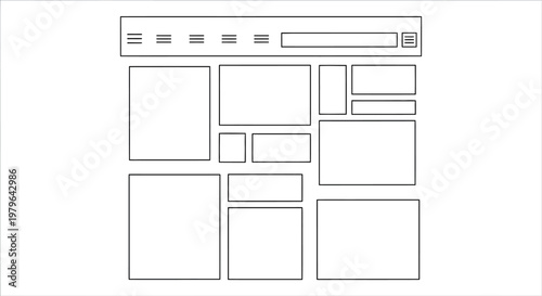 Website Wireframe Layout, Responsive Design Sketch, User Interface Blueprint