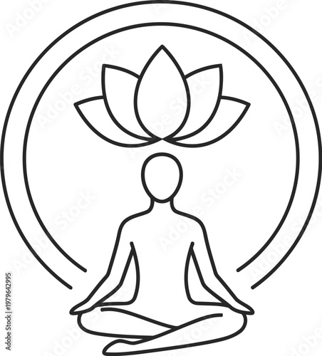 Meditation illustration featuring a person in a lotus pose with a flower.