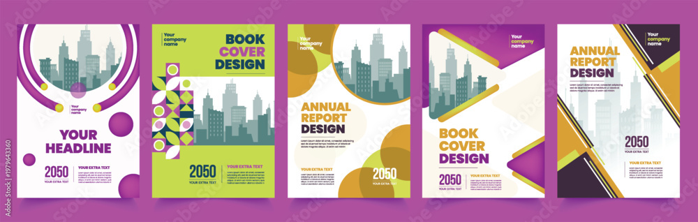 Fototapeta premium Set of Book Cover Design Brochure Cover Annual Report Magazine Cover corporate business flyer poster design pack A4 print Poster or Flyer Layout bundle copy space a4 print ready poster collections