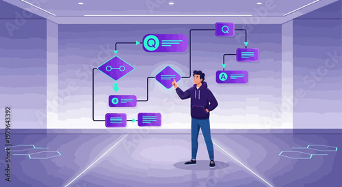 Futuristic flowchart interaction for streamlined process analysis and decision support systems