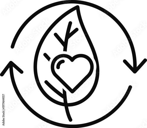 Circular flow of water and heart symbolizing life and natural cycles