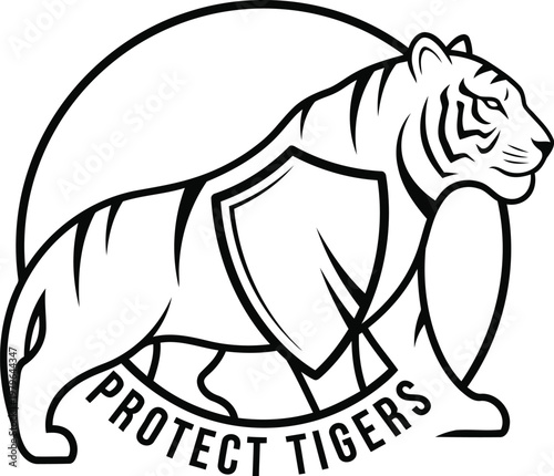 Black and white tiger illustration promoting wildlife conservation efforts globally.